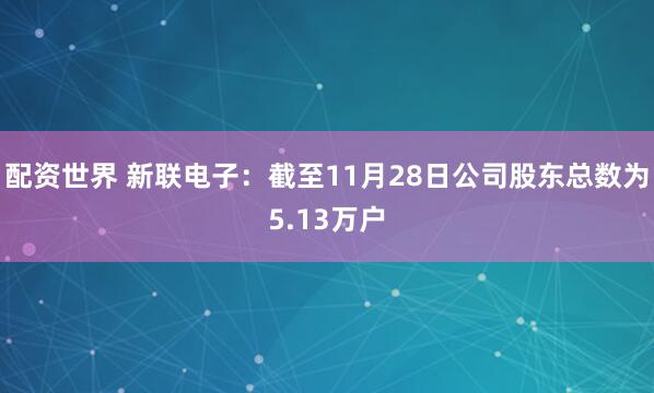 配资世界 新联电子：截至11月28日公司股东总数为5.13万户